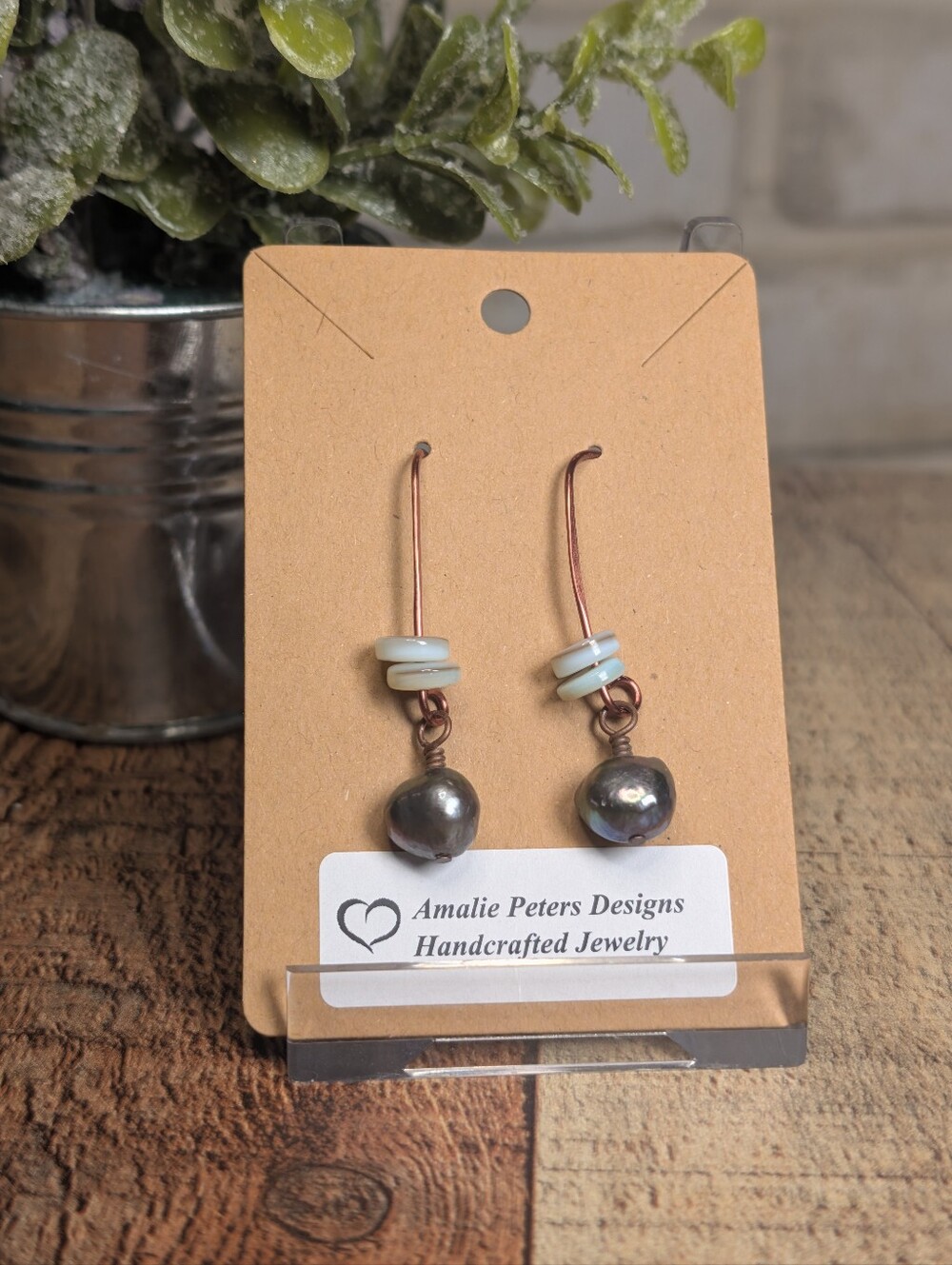 NEW Artisan Copper Hand Wire Wrapped Peacock Baroque Pearl Drop Dangle Earrings